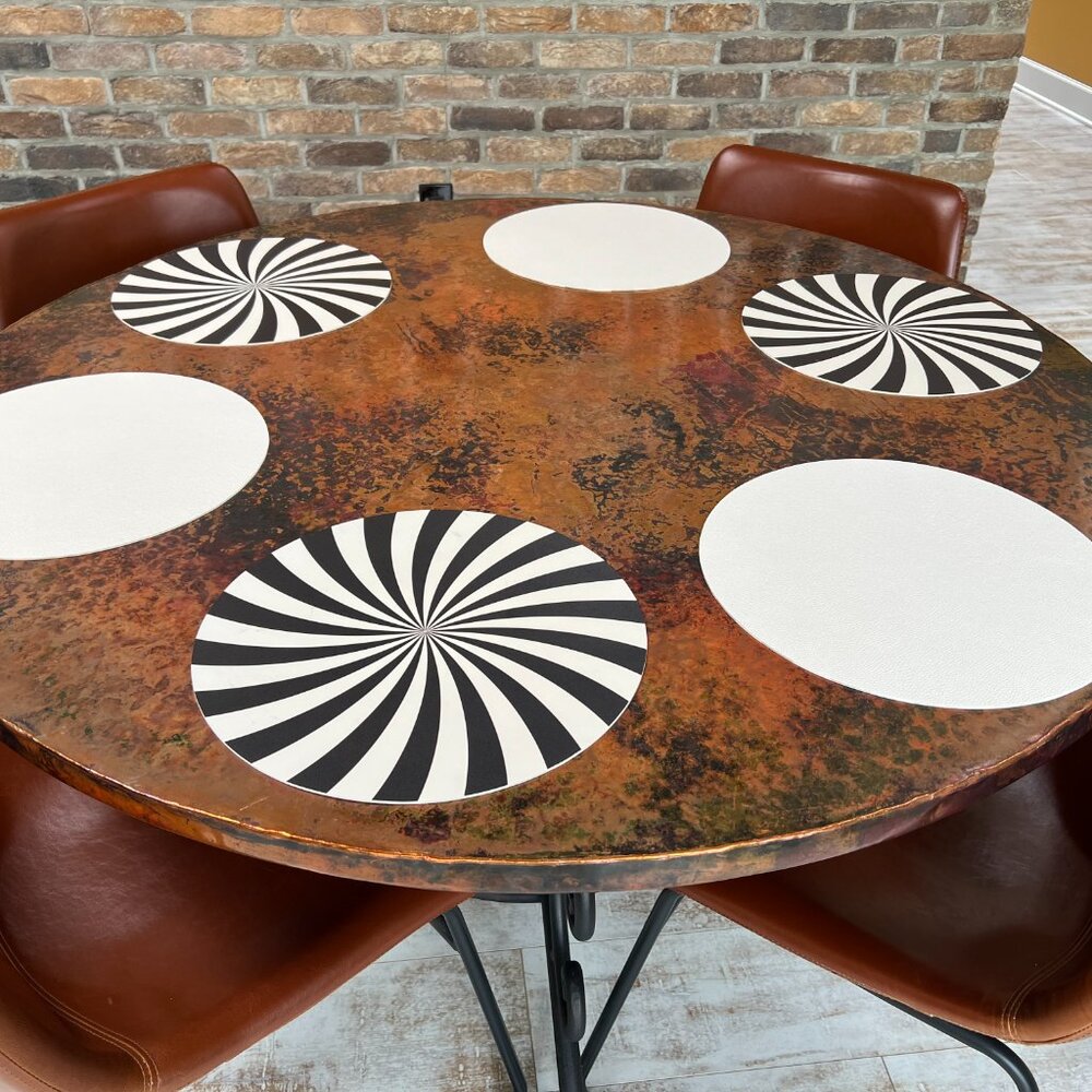 FIRM!  Fabulous Reversible Round Black & Ivory-White Striped Placemats (6)